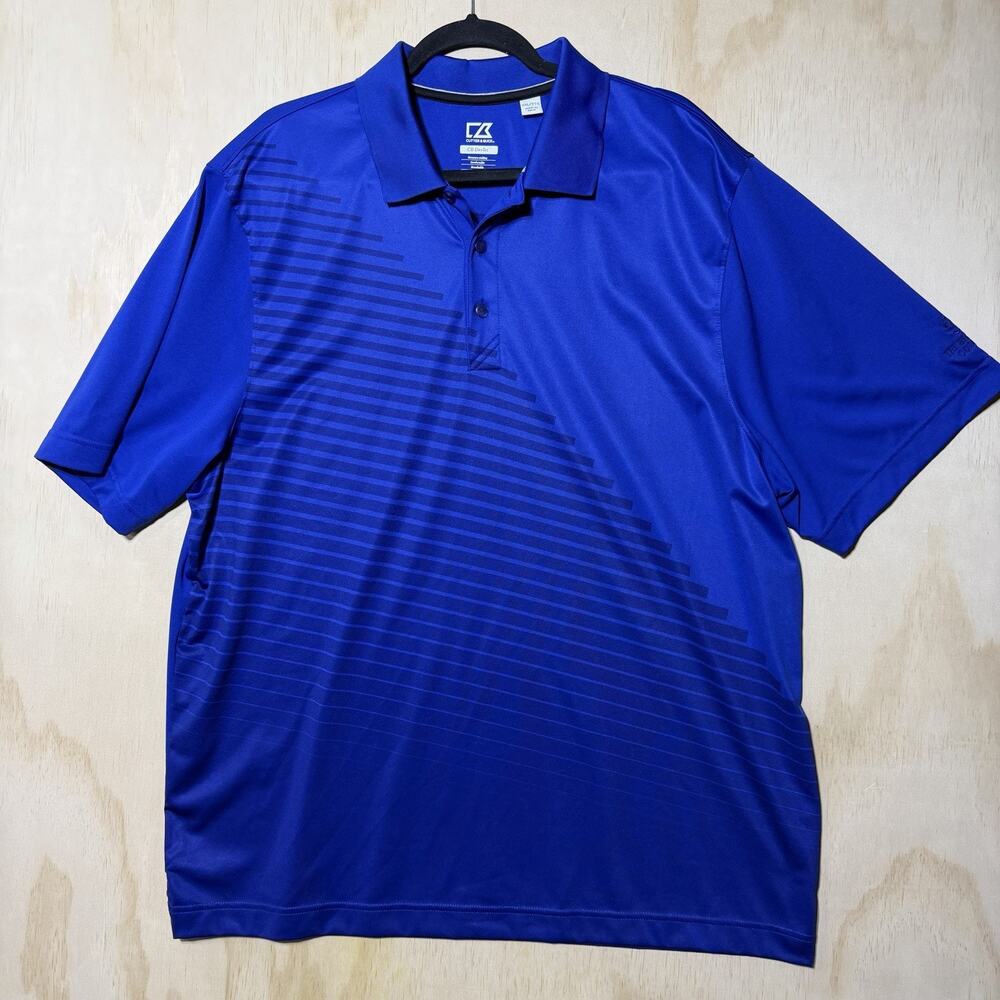 Cutter & Buck CB DryTec Polo Shirt XXL Blue Striped Golf Roatanmor Club